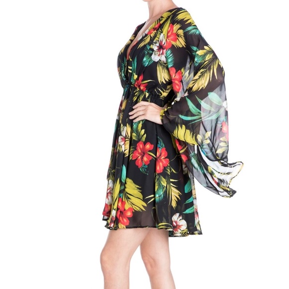 Meghan LA sunset floral bell sleeve mini dress - Picture 3 of 7